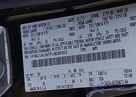 2015 Ford Escape Titanium из США, поврежденный, VIN 1FMCU9J97FUB28302